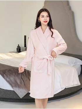 Solid Color Flannel House Robe W/ Pockets